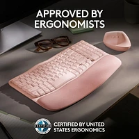 Logitech Wave Keys Wireless Ergonomic Keyboard with Cushioned Palm Rest, Comfortable Natural Typing, Easy-Switch, Bluetooth - Rose