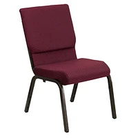 Chaise d'église empilable de 18,5 pouces de largeur de la série HERCULES en tissu bourgogne à motif - Cadre veine d'or