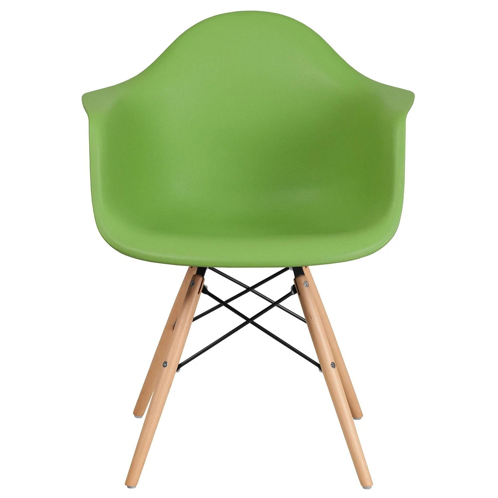 2 pièces Chaise de la série Alonza en plastique vert avec pattes en bois