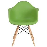 2 pièces Chaise de la série Alonza en plastique vert avec pattes en bois