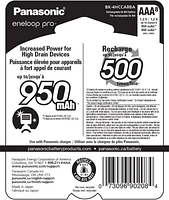 Panasonic Eneloop Pro AAA High Capacity Ni-MH Pre-Charged Rechargeable Batteries, (Pack of 8)