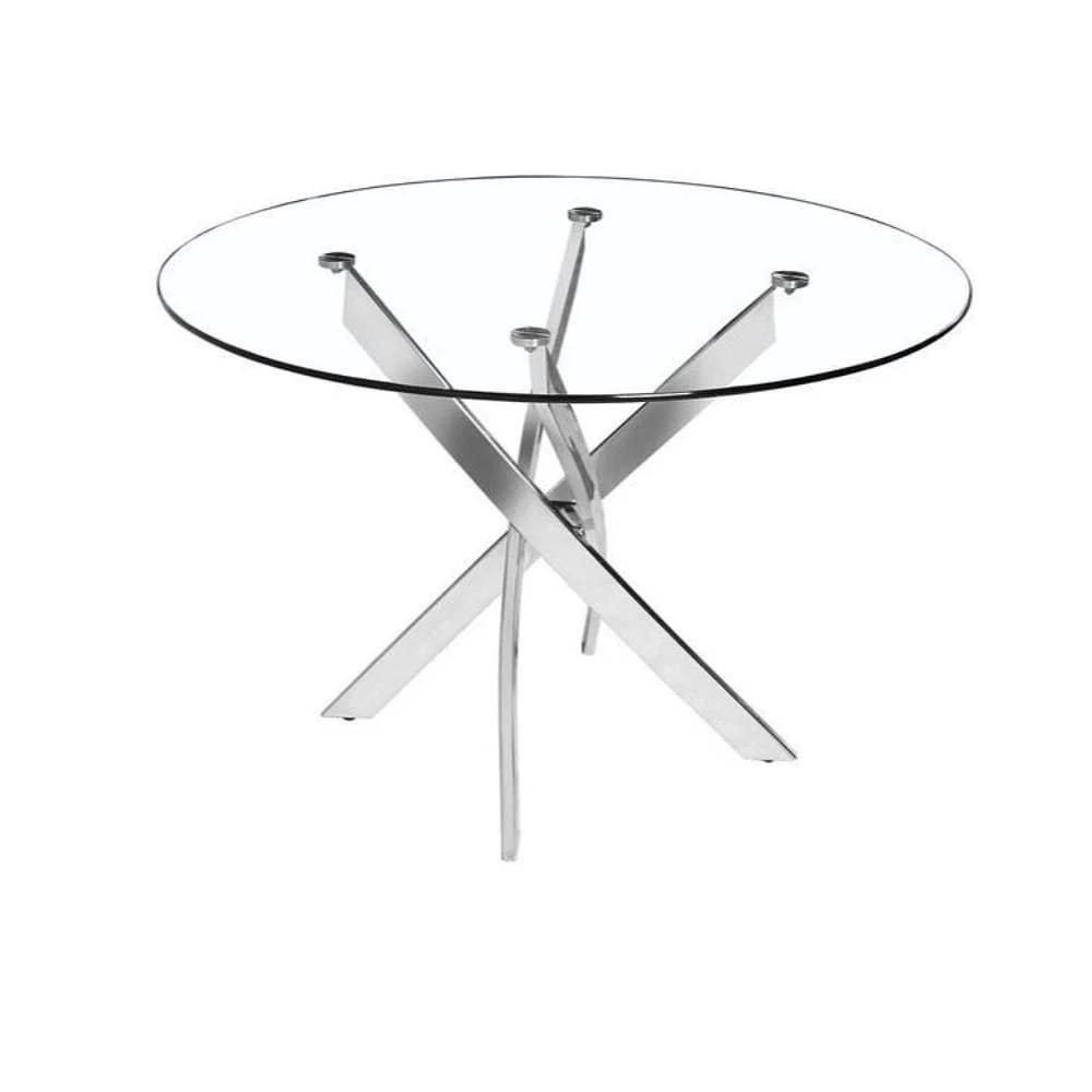 TABLE STAR EN VERRE RONDE avec plateau en verre trempé et acier inoxydable poli en chrome
