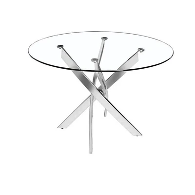 TABLE STAR EN VERRE RONDE avec plateau en verre trempé et acier inoxydable poli en chrome
