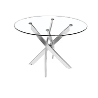 TABLE STAR EN VERRE RONDE avec plateau en verre trempé et acier inoxydable poli en chrome