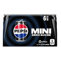 Pepsi Zero Sugar cola, 222 mL Cans, 6 Pack, 6 x 222ml