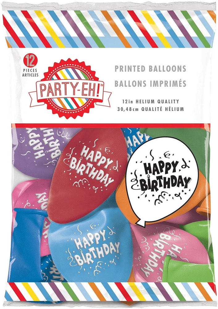 Party-Eh! Latex Balloons, 12 Printed Balloons
