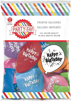 Party-Eh! Latex Balloons, 12 Printed Balloons