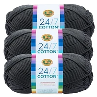 Fil Lion Brand 24/7 Cotton® Fil de Coton #4 Moyen 140g/273m 3-Paquete