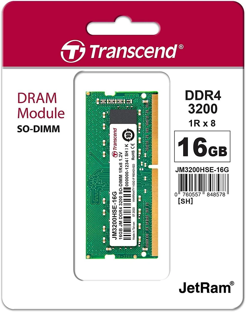 TRANSCEND 16GB JM DDR4 3200Mhz SO-DIMM 1Rx8 2Gx8 CL22 1.2V (JM3200HSE-16G)