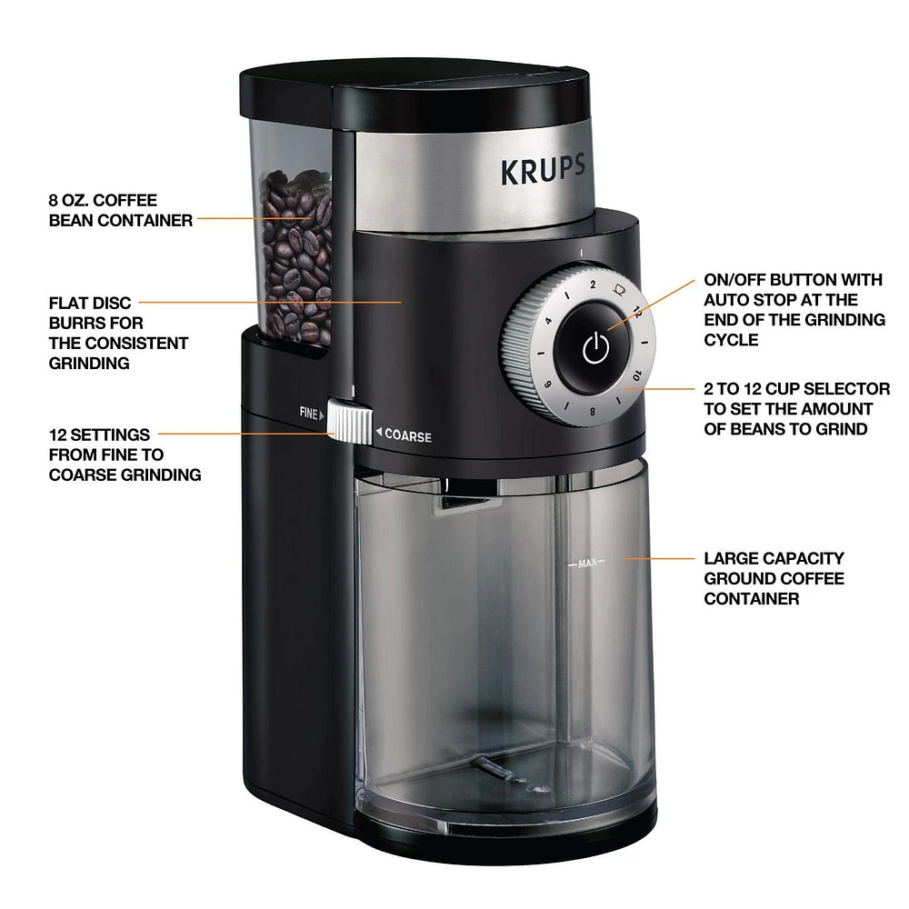 Krups Precise Stainless Steel Flat Burr Grinder 8oz