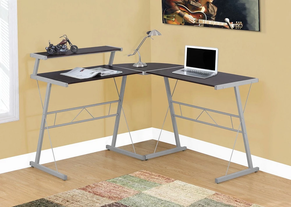 Monarch Specialties Bureau, Bureau À Domicile, Coin, Forme De L, Travail, Ordinateur Portable, Métal, Stratifié, Brun, Gris, Contemporain, Moderne