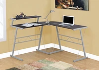Monarch Specialties Bureau, Bureau À Domicile, Coin, Forme De L, Travail, Ordinateur Portable, Métal, Stratifié, Brun, Gris, Contemporain, Moderne