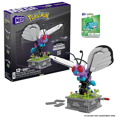 Ensemble Pokémon MEGA – Papilusion en mouvement (605 pièces) et coffret Pokémon à construire (les personnages peuvent varier)