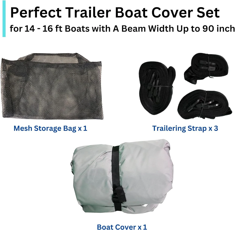 Boat Cover 14' to 16' V Hull 68'' Grey