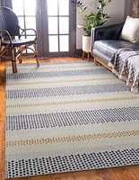 Tapis d'extérieur lavable Delray ivoire & bleu 5 pi x7 pi