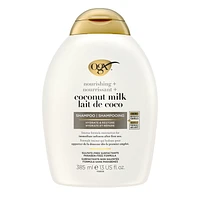 Shampooing hydratant OGX nourrissant + lait de coco, ce shampooing hydratant et réparateur hydrate pour des cheveux doux dès le premier emploi, sans parabènes ni surfactants sulfatés 385 ml