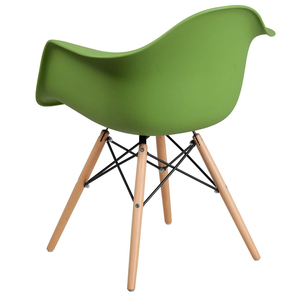 2 pièces Chaise de la série Alonza en plastique vert avec pattes en bois