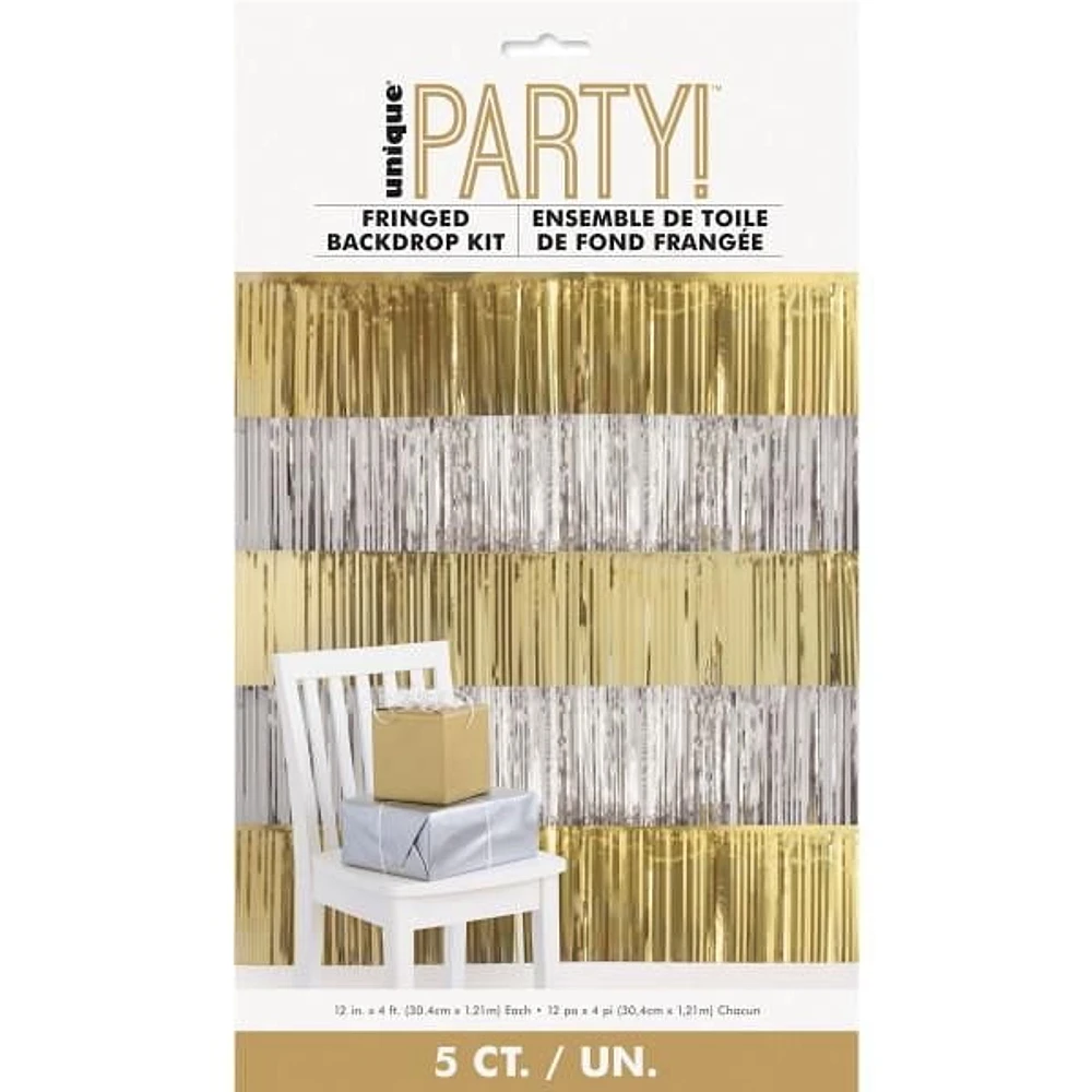 Modern Christmas Gold & Silver Foil Fringe Garland Photo Backdrop Kit 4 ft, 5 ct
