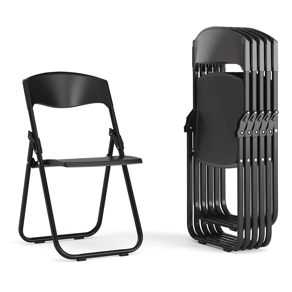 6 Pk. HERCULES Series 500 lb. Capacity Heavy Duty Black Plastic Folding Chair with Built-in Ganging Brackets