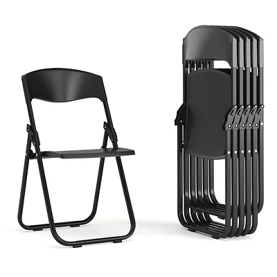 6 Pk. HERCULES Series 500 lb. Capacity Heavy Duty Black Plastic Folding Chair with Built-in Ganging Brackets