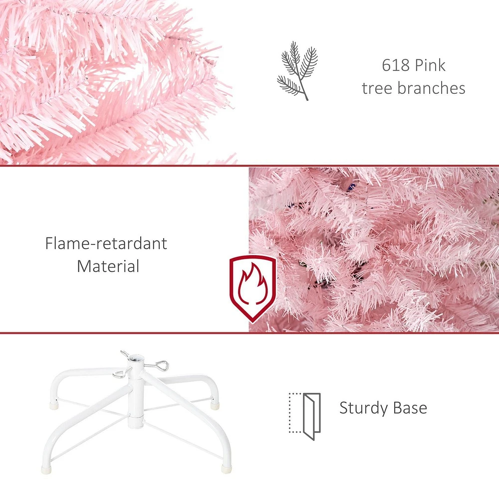 HOMCOM Arbre de Noël artificiel de 1,8 m avec ouverture automatique pour fête à la maison, rose