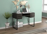 Safdie & Co. Computer Writing Desk 42.5in Dark Grey with 2 Drawers 1 Shelf and Black Metal for Home Office and Small Spaces. Ideal for writing, gaming, study, work from home