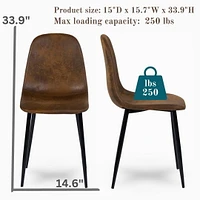 Ensemble de 4 chaises de salle à manger, chaises d'appoint modernes de style du milieu du siècle avec pieds en métal noir, confortables pour la cuisine, le salon et la maison de campagne, brun rustiqu