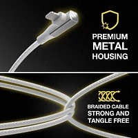 Scosche Ci4BRA4WT-SP Strikeline RA Premium USB-C to Right-Angle MFi Certified Charge & Sync Braided Cable 4-ft. White/Silver
