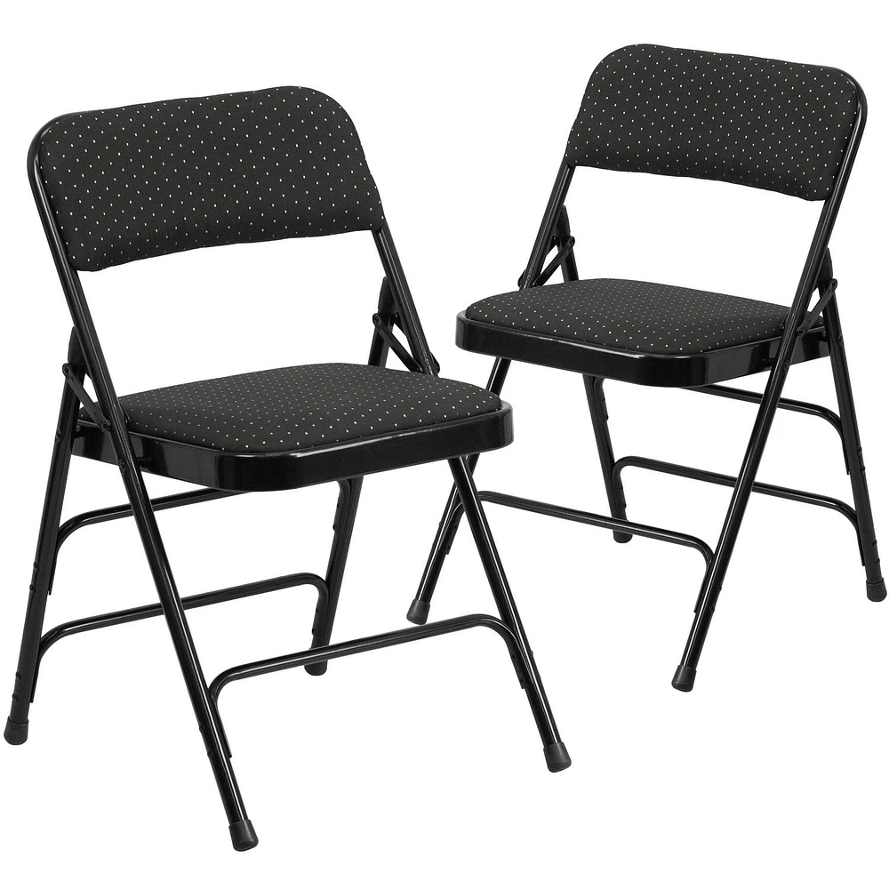 2 pièces Chaise pliante de la série HERCULES en tissu noir à motifs et métal à triple entretoise courbé et double charnière