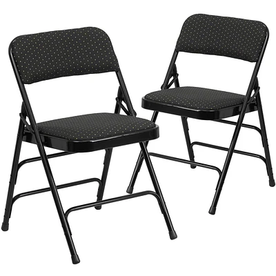 2 pièces Chaise pliante de la série HERCULES en tissu noir à motifs et métal à triple entretoise courbé et double charnière