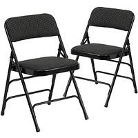 2 pièces Chaise pliante de la série HERCULES en tissu noir à motifs et métal à triple entretoise courbé et double charnière
