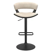 Tabouret pneumatique contemporain réglable en bois et en similicuir – ivoire et noir