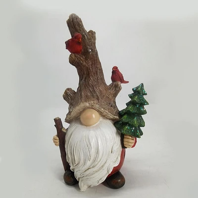 HOLIDAY TIME GNOME EN POLYRESINE 10 POUCES AVEC ARBRE