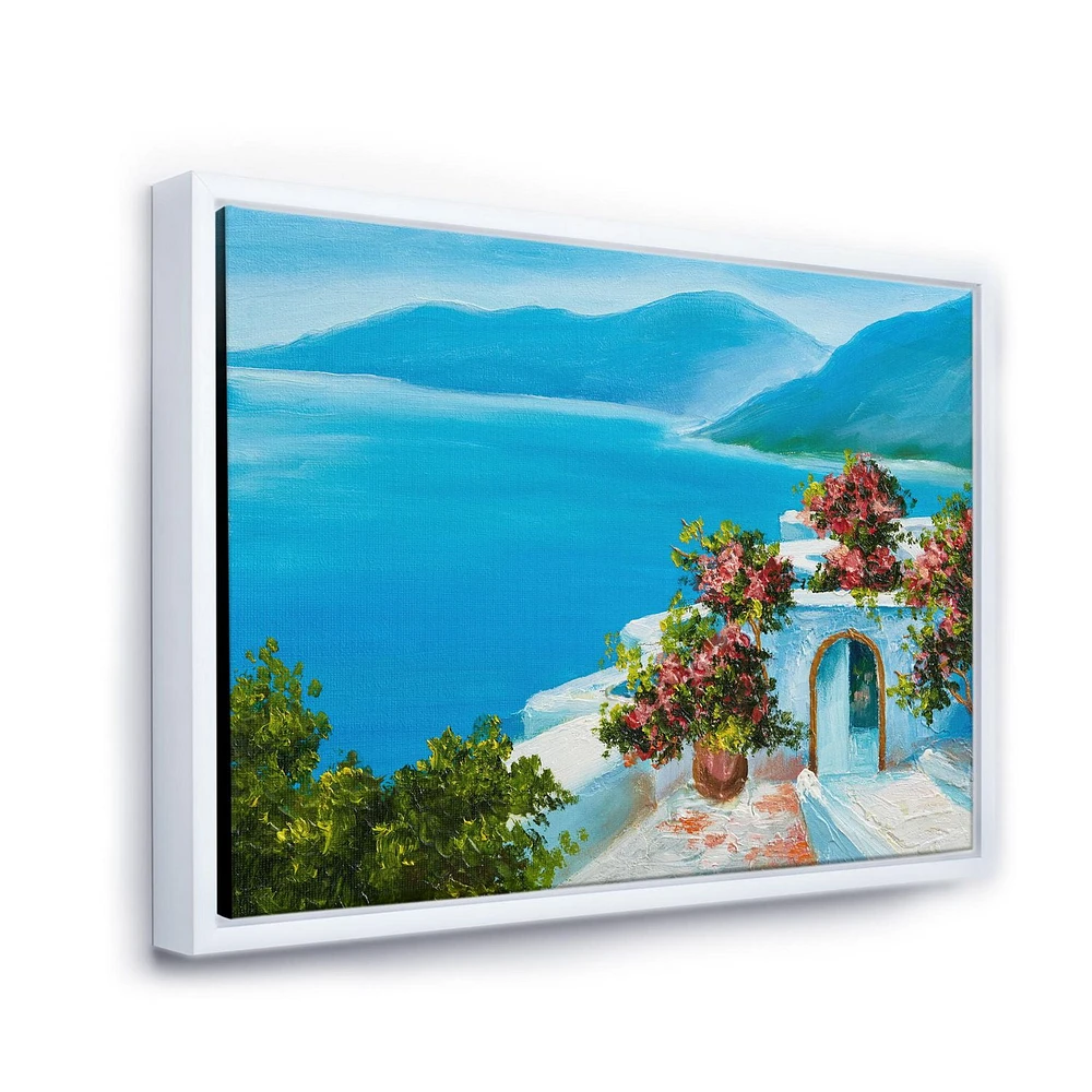 Designart Maison Près De La Mer Fleurs Colorées I ART MURAL À CADRE FLOTTÉ