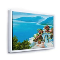 Designart Maison Près De La Mer Fleurs Colorées I ART MURAL À CADRE FLOTTÉ
