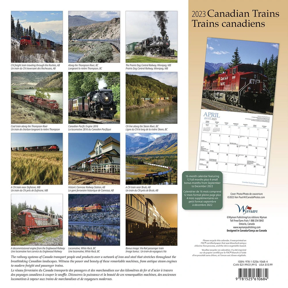 Canadian Trains | 2023 12x24 Inch Square Wall Calendar