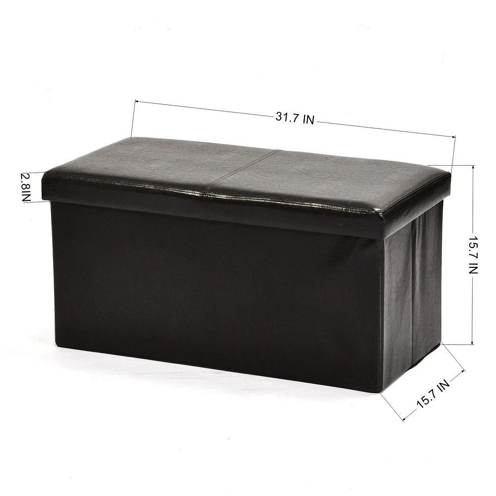 Homy Casa Folding Chair Bench Set of 2 - Foldable Faux Leather PU Storage Ottomans with Soft Padded Top, Black
