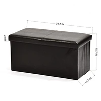 Homy Casa Folding Chair Bench Set of 2 - Foldable Faux Leather PU Storage Ottomans with Soft Padded Top, Black