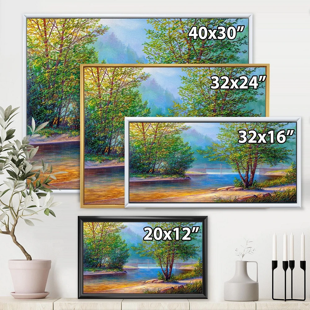 Designart Arbres verts au bord de la rivière ART MURAL À CADRE FLOTTÉ