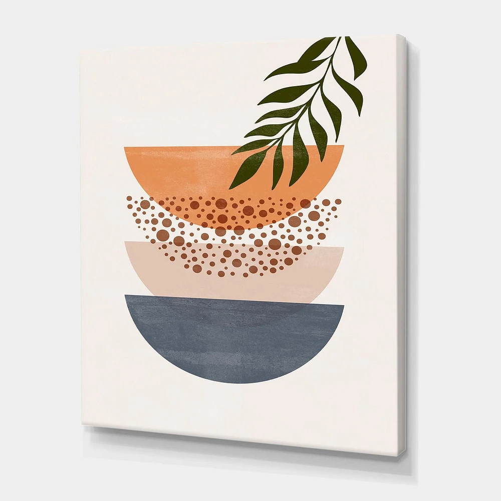 Designart Soleil géométrique abstrait et lune avec feuille III Art mural sur toile