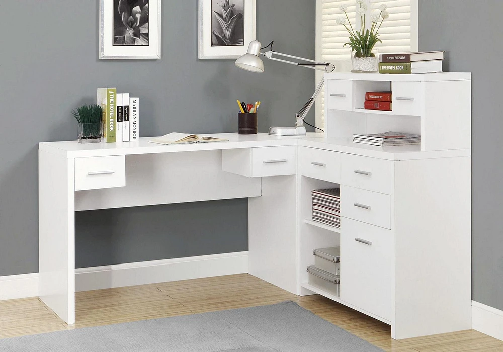 Monarch Specialties Bureau, Bureau À Domicile, Coin, Configuration Gauche, Droite, Tiroirs De Rangement, Forme De L, Travail, Ordinateur Portable, Stratifié, Blanc, Contemporain, Moderne