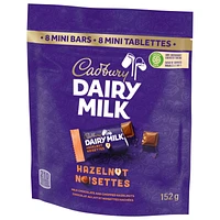 Cadbury Dairy Milk Hazelnut, Mini Chocolate Bars, 8 Count, CDM Hzlnut Mini 152g