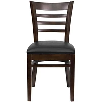 Chaise de restaurant de la série HERCULES en bois de noyer à dossier échelle - siège en vinyle noir