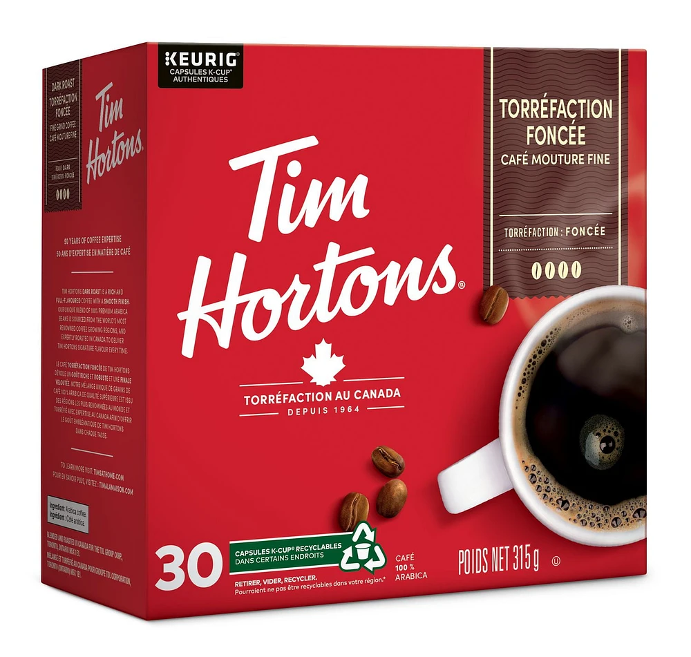 Tim Hortons Dark Roast Coffee, Keurig K-Cup 30ct Pods