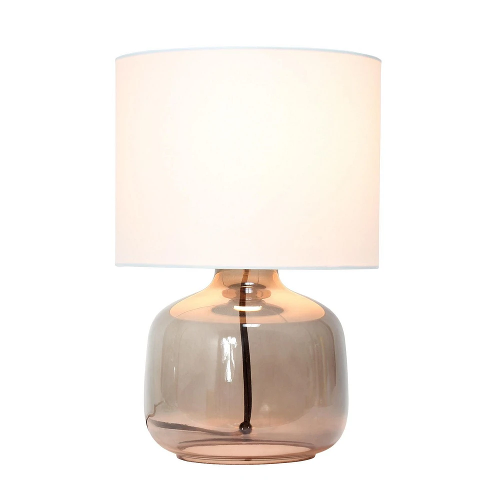 Simple Designs  Glass Table Lamp with Fabric Shade, Smoke with White Shade