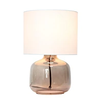 Simple Designs  Glass Table Lamp with Fabric Shade, Smoke with White Shade