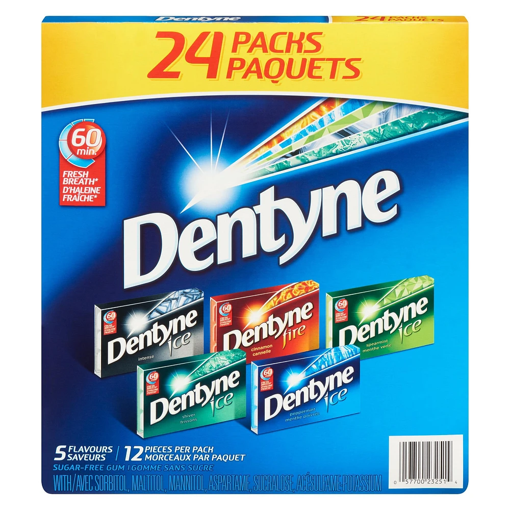 Dentyne Ice Assorted Sugar Free Gum, 24 Pack (12 Pieces Per Pack), 24 Pack