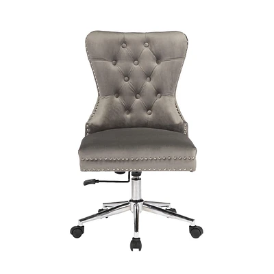 Chaise de bureau champagne en velours gris, chaise de direction, chaise d'ordinateur, chaise de bureau réglable, chaise de bureau vintage, chaise de bureau pivotante pour la maison