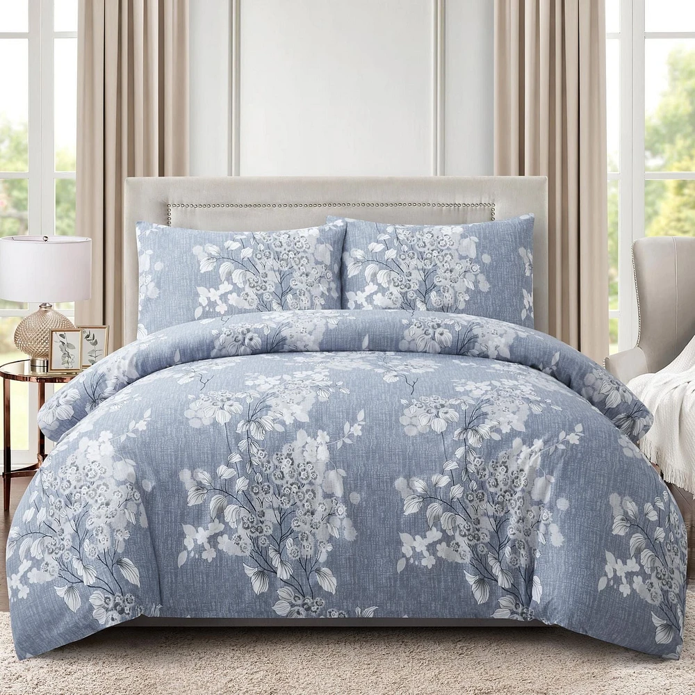 Literie toutes saisons Marina Decoration, ultra douce, soyeuse, avec fermeture éclair, en rayonne de bambou imprimée, avec taies d'oreiller, motif floral romantique délavé à l'encre