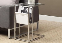 Monarch Specialties Accent Table, C-shaped, End, Side, Snack, Magazine Storage, Living Room, Bedroom, Metal, Pu Leather Look, Tempered Glass, Chrome, Clear, Contemporary, Modern
